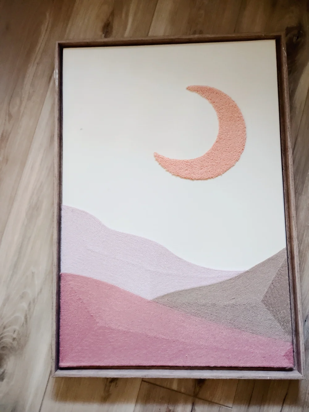 Blush Crescent Moon Textile Wall Art - Modern Pink Landscape
